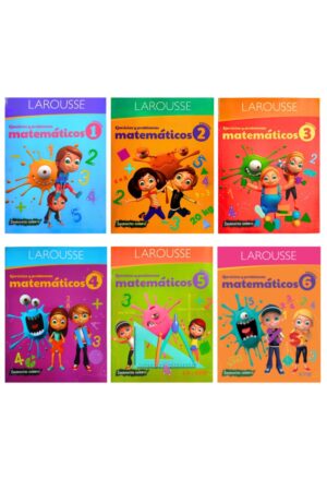 Portada del paquete de libros de la colección completa Ejercicios y Problemas Matemáticos 1 al 6 Primaria de Larousse Ediciones, una guía esencial sobre ejercicios matemáticos primaria.