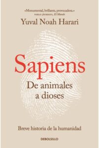 Portada del libro Sapiens: De animales a dioses de Yuval Noah Harari, una guía esencial sobre la historia de la humanidad.